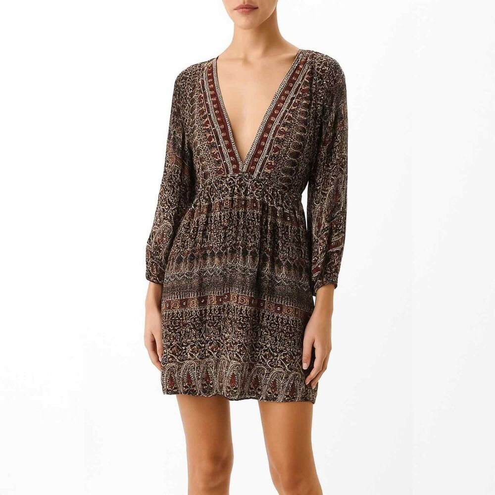 Joie 100% Silk V Neck Long Sleeve Mini Dress